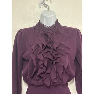 VTG 90s Y2K Ruffle Neck Tunic Sweater L Purple City Preppy Equestrian RL Vibes